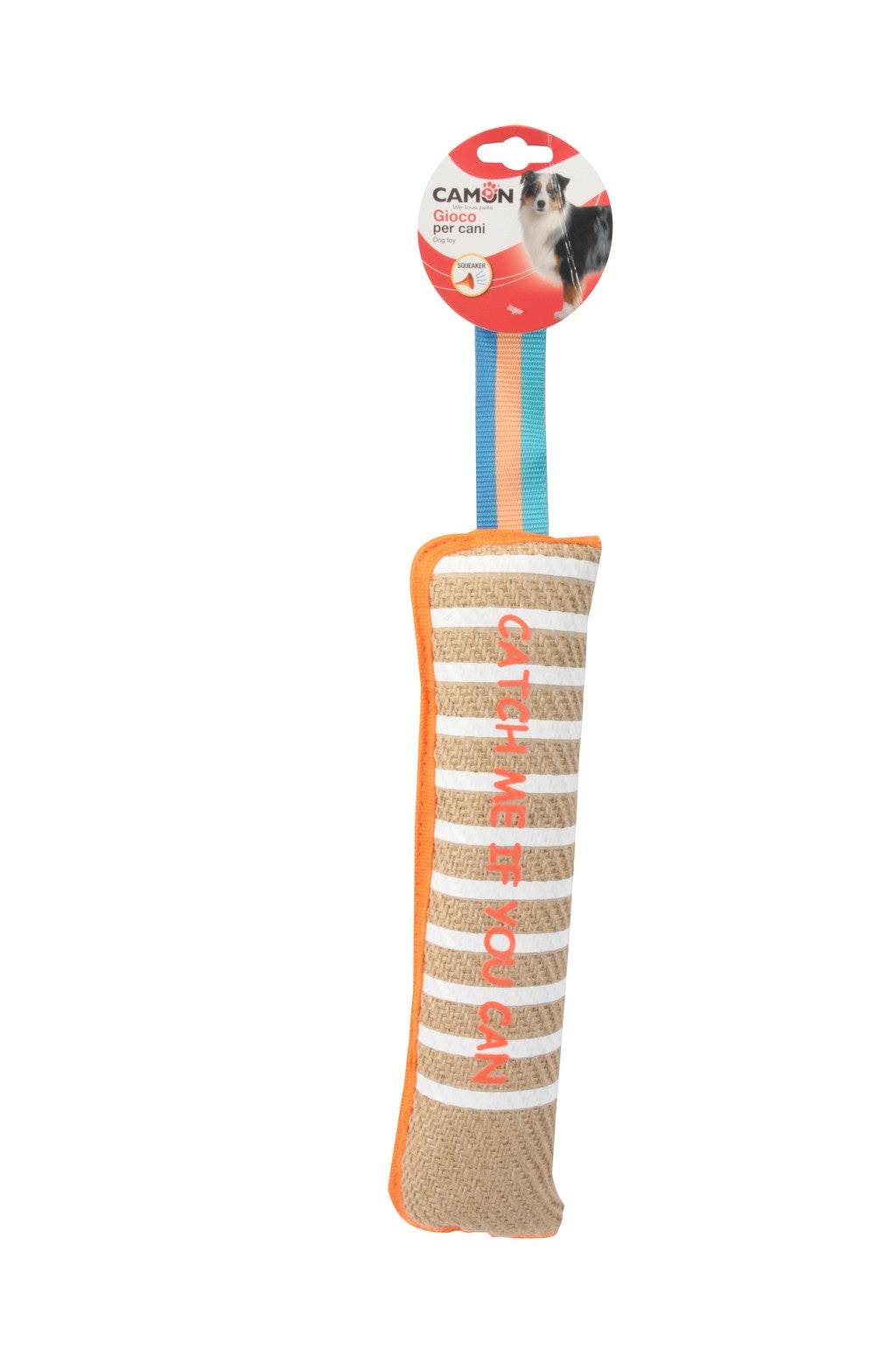 Gioco riportino Camon per cani in sisal con squeaker e maniglia 50 cm Gioco riportino Camon per cani in sisal con squeaker e maniglia 50 cm